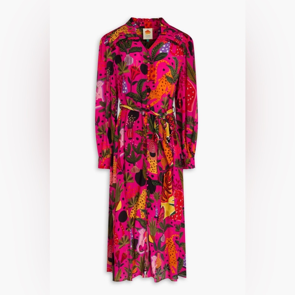 FARM RIO Pop Leopards Long Sleeves Dress Pink Viscose Sz M